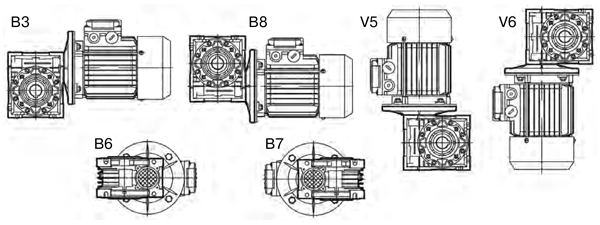 Варианты монтажных положений мотор-редукторов NMRV